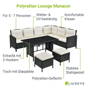 Polyrattan Lounge Manacor Gartenmöbel-Set Schwarz/Creme