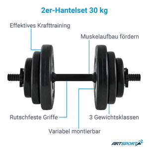 2er Hantelset 30kg 16 Gewichtsscheiben