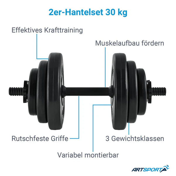 2er Hantelset 30kg 16 Gewichtsscheiben