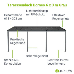 Terrassenüberdachung Dach Borneo 6x3 m Grau