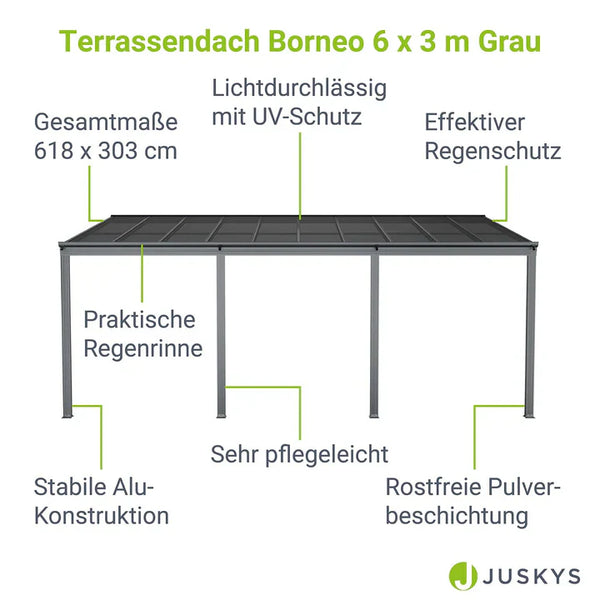 Terrassenüberdachung Dach Borneo 6x3 m Grau