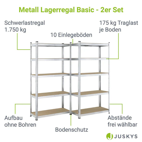 2er Set Lagerregal Schwerlastregale "Basic" 180 x 90 x 40 cm