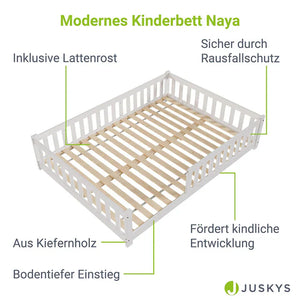 Kinderbett Naya 140x200 cm mit Lattenrost & Rausfallschutz - Weiss