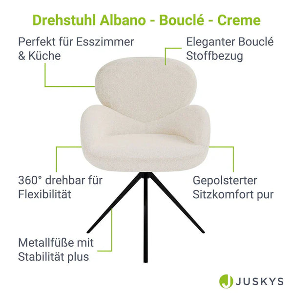 2er Esszimmerstuhl Drehstuhl Albano Creme