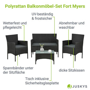 Polyrattan Sitzgruppe Fort Myers schwarz und dunkelgraue Bezüge