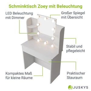Schminktisch Zoey Weiss mit LED-Beleuchtung