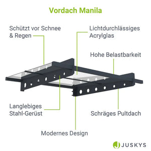 Modernes Vordach Pultdach Manila 100x80 cm