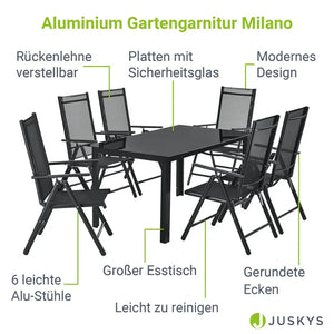 Aluminium Gartengarnitur Milano 7-teilig mit Tisch und 6 Stühlen dunkelgrau