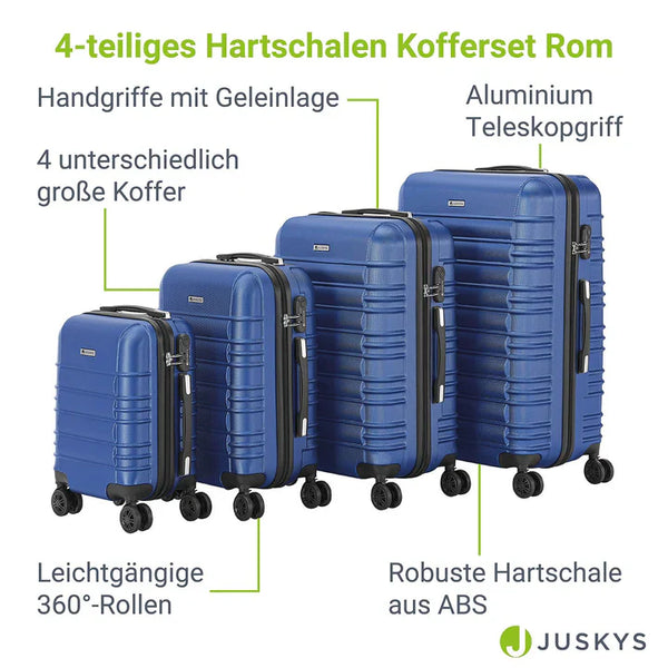 Hartschalen Kofferset Rom - Blau 4-teiliges Set mit schlagfester ABS-Hartschale und 360° Rollen