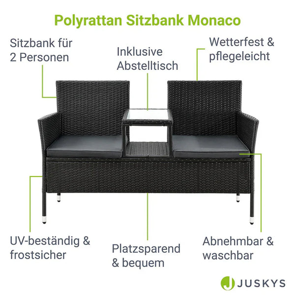 Polyrattan Gartenmöbel Sitzgruppe Monaco in schwarz und dunkelgraue Bezüge