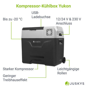 Kompressor Kühlbox Yukon 50 l mit 12/24 & 230 V Anschluss, App-Steuerung und USB-Ladebuchse - Grau
