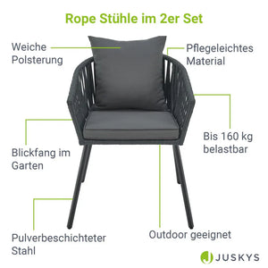 2er-Set Rope Gartenstühle Inkl. Kissen Dunkelgrau