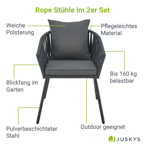 2er-Set Rope Gartenstühle Inkl. Kissen Dunkelgrau