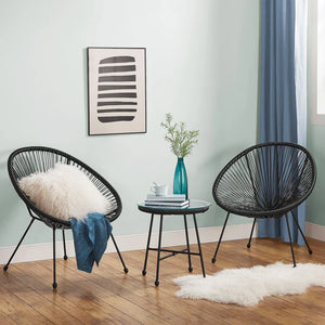 Balkonmöbel Set Ostana 3-teilig Schwarz Sitzgruppe im Retro-Design mit Tisch & 2 Sesseln