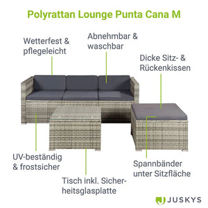 Polyrattan Lounge Punta Cana M grau-meliert und dunkelgraue Bezüge