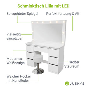 Schminktisch mit Spiegel Lilia mit Hocker Tonia