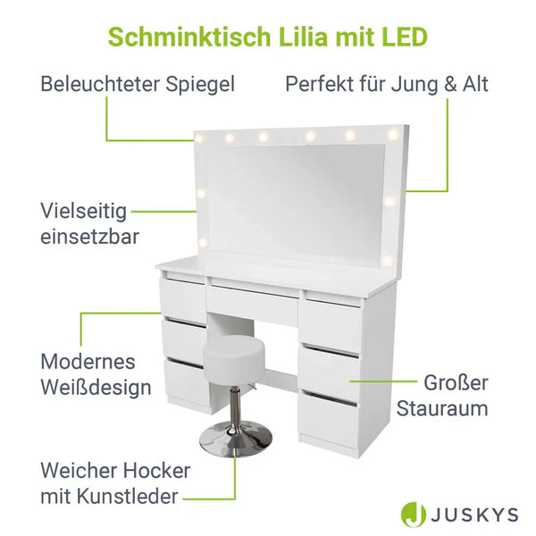 Schminktisch mit Spiegel Lilia mit Hocker Tonia