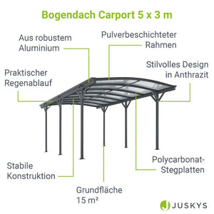 Carport mit Bogendach Stellplatz 5 x 3 m in Dunkelgrau