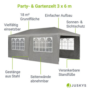 Partyzelt Gartenzelt 3x6m mit Seitenwänden in dunkelgrau