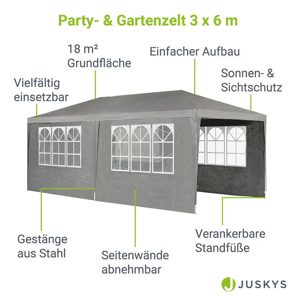 Partyzelt Gartenzelt 3x6m mit Seitenwänden in dunkelgrau
