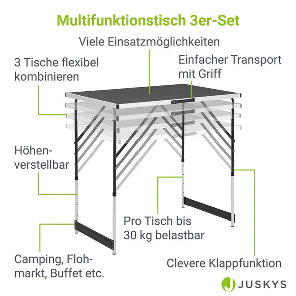 3er Set Klapptisch Alu Multifunktionstisch 3-teilig Schwarz