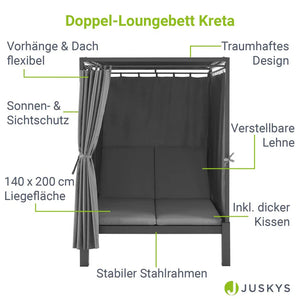 Doppel Loungebett Sonnenliege Kreta - Liege mit Dach in Grau