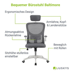 Bürostuhl Baltimore höhenverstellbar Grau Weiss
