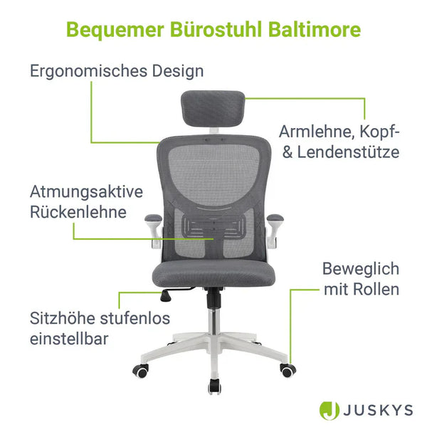 Bürostuhl Baltimore höhenverstellbar Grau Weiss