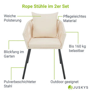2er-Set Rope Gartenstühle Inkl. Kissen Beige