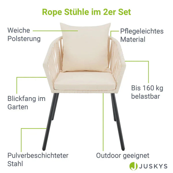 2er-Set Rope Gartenstühle Inkl. Kissen Beige