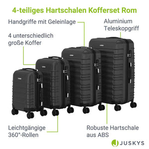 Hartschalen Kofferset Rom - Schwarz 4-teiliges Set mit schlagfester ABS-Hartschale und 360° Rollen