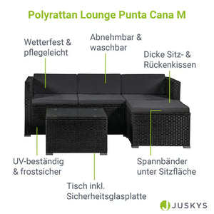 Polyrattan Lounge Punta Cana Sitzgarnitur Schwarz Grau