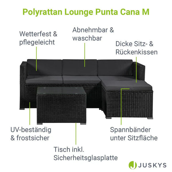 Polyrattan Lounge Punta Cana Sitzgarnitur Schwarz Grau