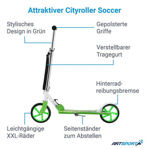 Cityroller Scooter mit XXL Rädern, Fußständer Hinterradreibungsbremse