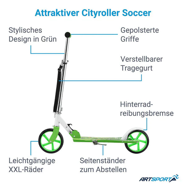Cityroller Scooter mit XXL Rädern, Fußständer Hinterradreibungsbremse