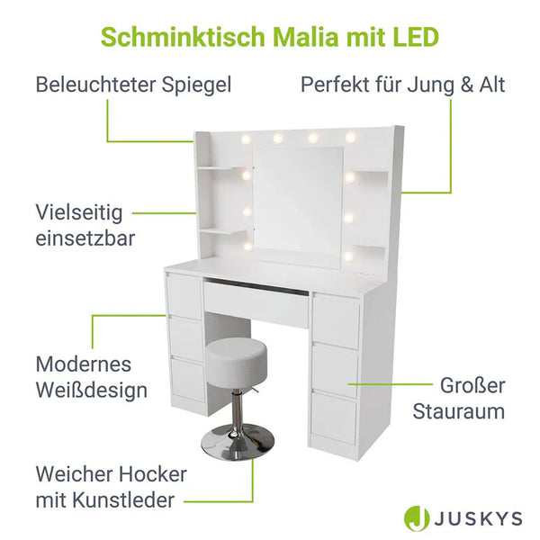 Schminktisch mit Spiegel Malia mit Hocker Tonia