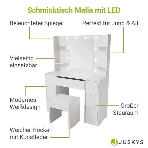 Schminktisch mit Spiegel Malia mit Hocker Melly