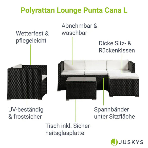 4-teilig Polyrattan Lounge Sitzgarnitur Punta Cana L schwarz