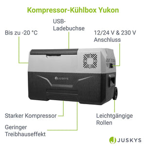 Kompressor Kühlbox Yukon 30 l in Grau App-Steuerung und USB-Ladebuchse