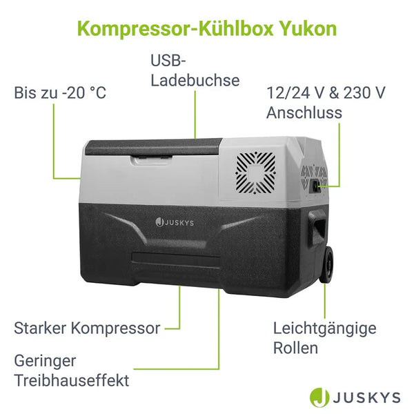 Kompressor Kühlbox Yukon 30 l in Grau App-Steuerung und USB-Ladebuchse