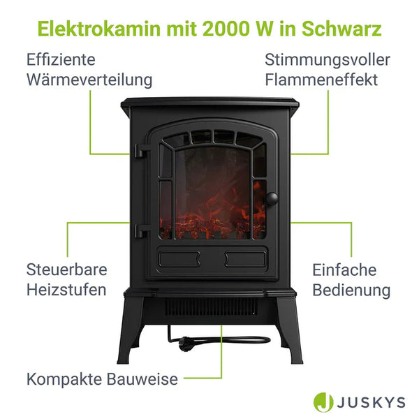 Elektrokamin 2000W mit Flammeneffekt Schwarz
