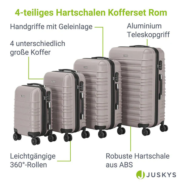 Hartschalen Kofferset Rom - Champagner 4-teiliges Set mit schlagfester ABS-Hartschale und 360° Rollen
