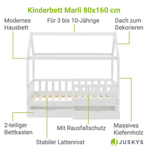 Kinderbett Marli 80 x 160 cm mit Bettkasten und Lattenrost Weiss