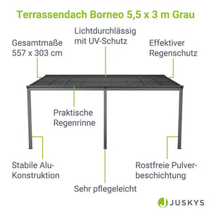 Terrassenüberdachung Terrassendach Borneo 5,5x3 m Grau