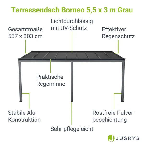Terrassenüberdachung Terrassendach Borneo 5,5x3 m Grau
