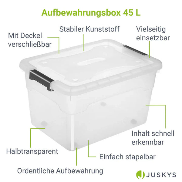 Aufbewahrungsbox 45 L mit Deckel 4er Set