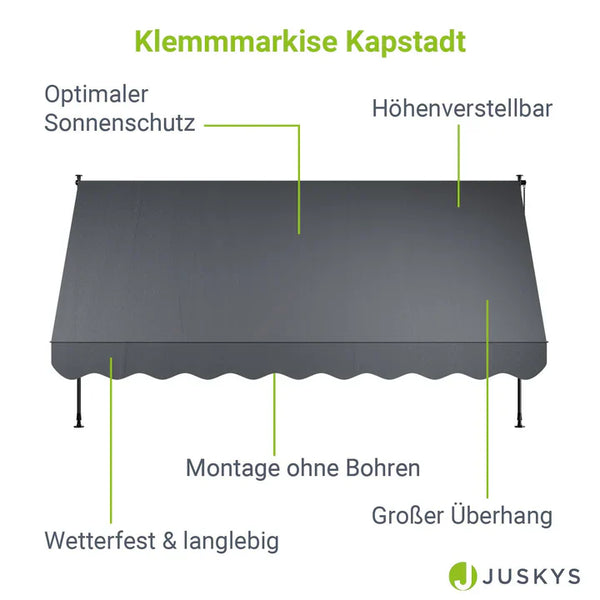 Klemmmarkise Kapstadt 350x120 cm Grau
