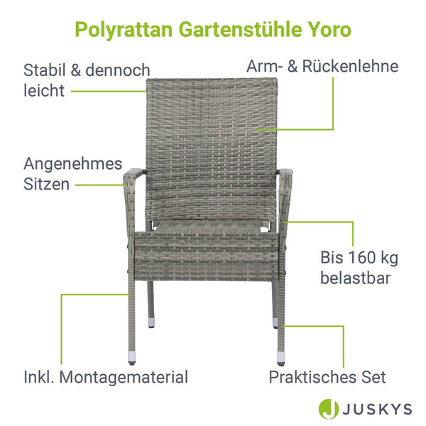 Polyrattan Gartenstühle Yoro 4er Set Grau