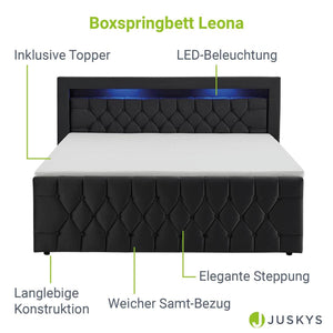 Boxspringbett Leona 140x200 cm - Schwarz