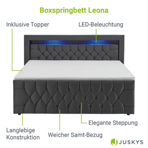 Boxspringbett Leona 140x200 cm - Grau